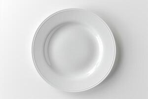 Advertising blank white plate on white background, 3D rendered image photo