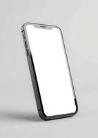 Premium blank screen smartphone mockup in a realistic 3D render, perfect for apps and brand designs photo