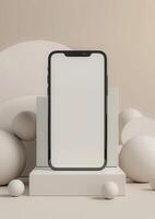 High-quality 3D render of a realistic blank screen smartphone mockup, ideal for branding photo