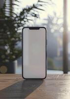 Premium realistic smartphone mockup with a blank screen, high-quality 3D render for showcases photo