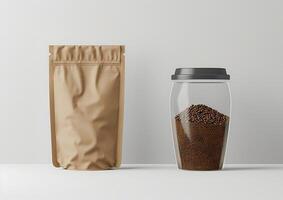 Present your coffee brand in style with a blank bag template designed to highlight both whole bean and ground coffee offerings. photo