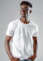T-shirt mockup on white background in 3D render, for branding purposes photo