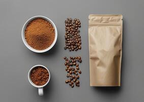 Personalize your coffee packaging strategy with a blank bag template tailored to highlight the essence of whole bean and ground coffee varieties. photo