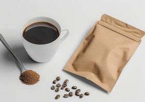Personalize your coffee packaging strategy with a blank bag template tailored to highlight the essence of whole bean and ground coffee varieties. photo