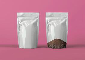 Present your coffee brand in style with a blank bag template designed to highlight both whole bean and ground coffee offerings. photo