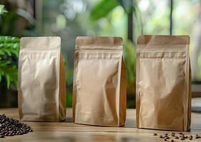 Capture attention with a blank bag template crafted to emphasize the quality of both whole bean and ground coffee products. photo