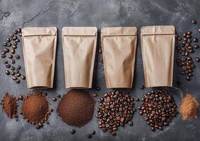 Showcase your coffee brand's uniqueness with a blank bag template designed for both whole bean and ground coffee varieties. photo