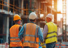 Construction workers implementing advanced civil engineering designs on an urban project photo