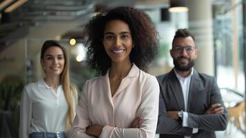 Portrait of a business team in a contemporary office setting, showcasing success and teamwork, photo