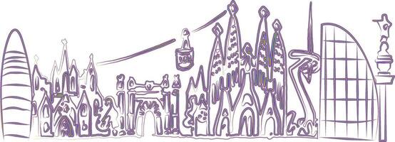 silhouette of the city of Barcelona and its tourist monuments vector