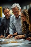 Sales team collaborating on a plan, focusing on customer segmentation and strategic market entry approaches. photo