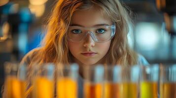 Cropped shot of a Girl scientist fun science experiments for kids, science lab. photo