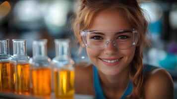 Cropped shot of a Girl scientist fun science experiments for kids, science lab. photo