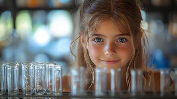 Cropped shot of a Girl scientist fun science experiments for kids, science lab. photo