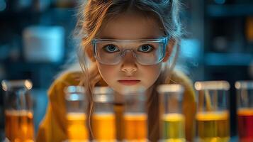 Cropped shot of a Girl scientist fun science experiments for kids, science lab. photo