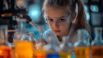 Cropped shot of a Girl scientist fun science experiments for kids, science lab. photo