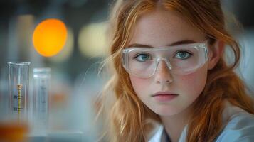 Cropped shot of a Girl scientist fun science experiments for kids, science lab. photo