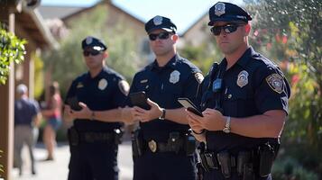 Officers in action using body-worn cameras and mobile devices to document and analyze incidents on the scene. photo