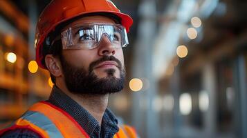 Engineer evaluating building wall conditions, attentive inspection with a focus on construction quality photo