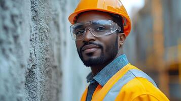 Engineer inspecting the integrity of building walls, focused on evaluating construction quality and standards photo
