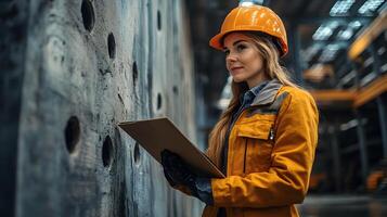 Professional examining building walls with precision, inspecting for structural issues and craftsmanship photo