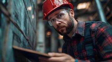 Professional examining building walls with precision, inspecting for structural issues and craftsmanship photo