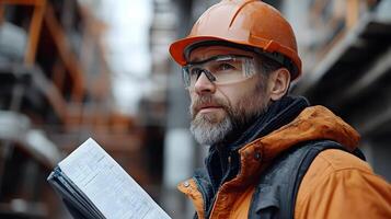 Engineer conducting an in-depth inspection of building walls, with a detailed focus on structural elements photo