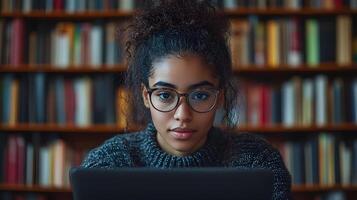 Online learning platform with a student attending a class on a laptop, digital tools and resources on display photo