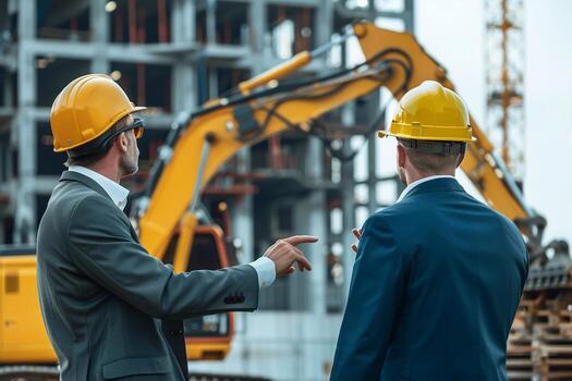 empresario y ingeniero utilizando un robótico brazo para precisión construcción tareas, simbolizando tecnológico Progreso foto