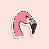 hand drawn portrait flamingo head in profile illustration design sticker style isolated in a cream background vector