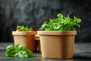 Eco-friendly containers with assorted spices and herbs. photo