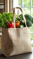Colorful vegetables in a bag on dark background display photo