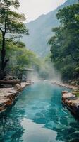 Hot spring water flowing through a luxurious spa in the mountains photo