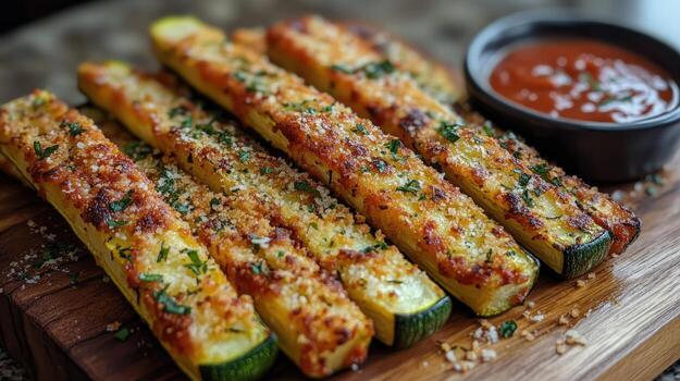 calabacín palos empanizado y horneado con hierbas y parmesano queso foto