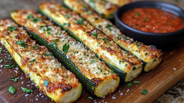 calabacín palos empanizado y horneado con hierbas y parmesano queso foto