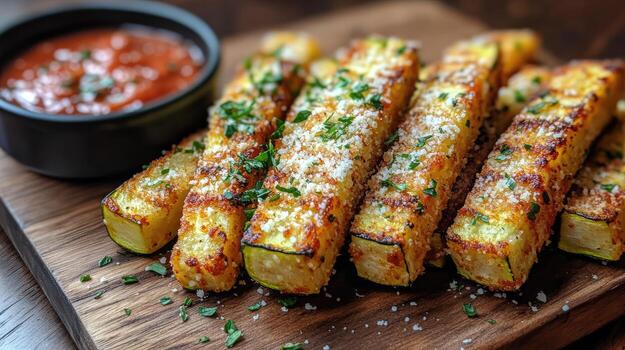 calabacín palos empanizado y horneado con hierbas y parmesano queso foto