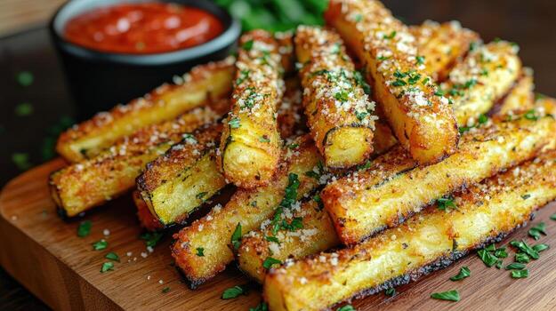 calabacín palos empanizado y horneado con hierbas y parmesano queso foto