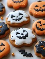Halloween cookies with different faces forming a background photo