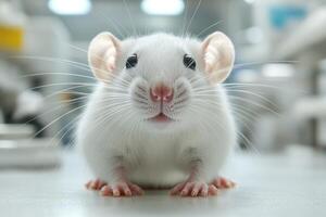 Laboratory rat is sitting on a laboratory countertop photo