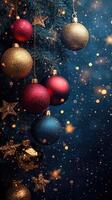 Christmas ornaments hanging from a christmas tree with a blurred background photo