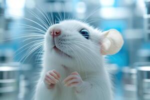 Laboratory rat is sitting on a laboratory countertop photo