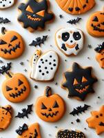 Halloween cookies with different faces forming a background photo