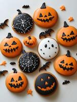 Halloween cookies with different faces forming a background photo