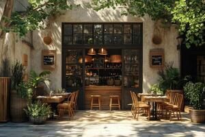 Restaurant with open facade is waiting for customers on sunny summer day photo