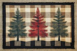 Rustic buffalo check fabric featuring three christmas trees photo