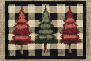 Rustic buffalo check fabric featuring three christmas trees photo
