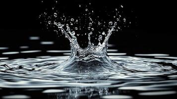 Water splashing on black background creating crown shape photo