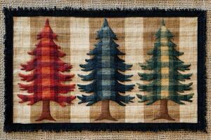 Rustic buffalo check fabric featuring three christmas trees photo