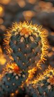 Lone cactus standing strong in the desert sunset photo