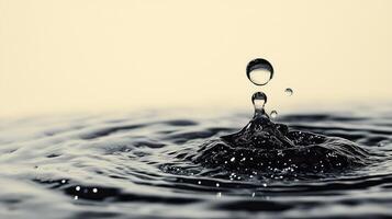 Water droplet falling creating concentric ripples on water surface photo